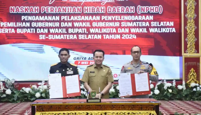 Komitmen Sukseskan Pilkada 2024, Pemprov Sumsel dan Kabupaten/Kota Tandatangani NPHD Serentak