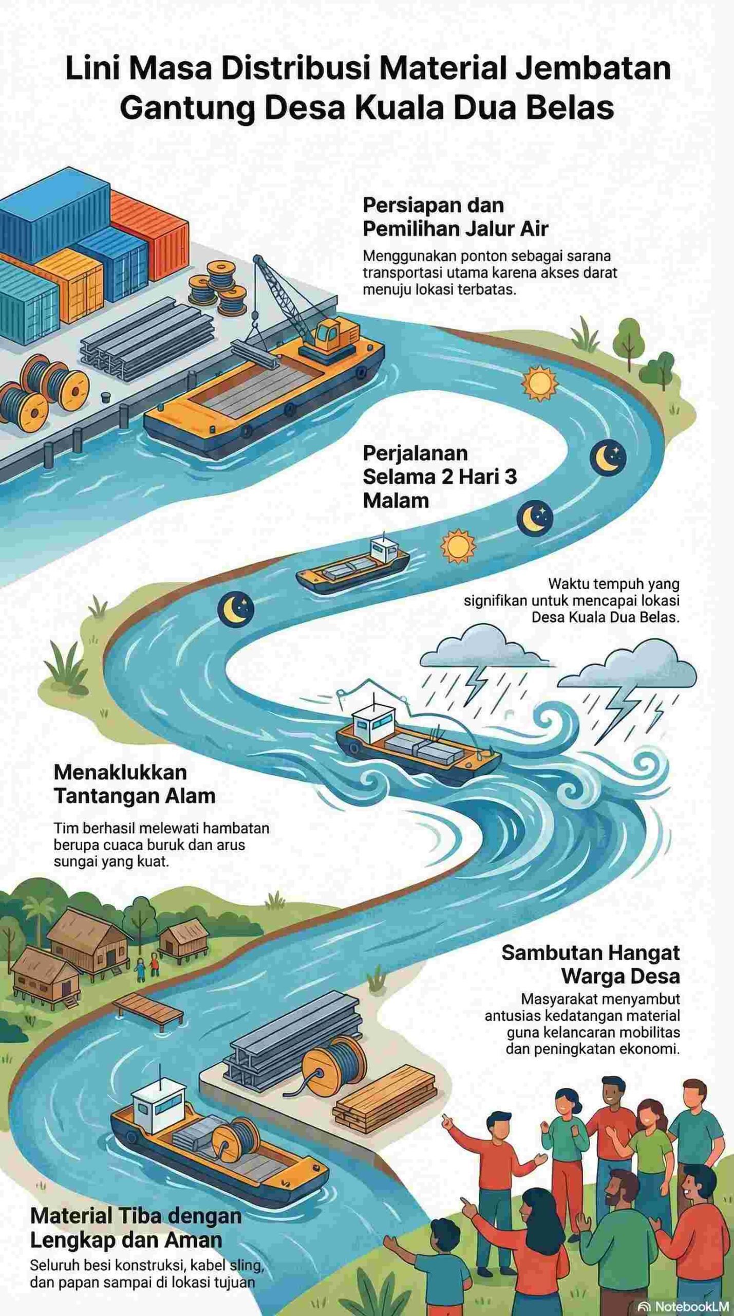 Lini Masa Distribusi Material Jembatan Gantung Desa Kuala Dua Belas
