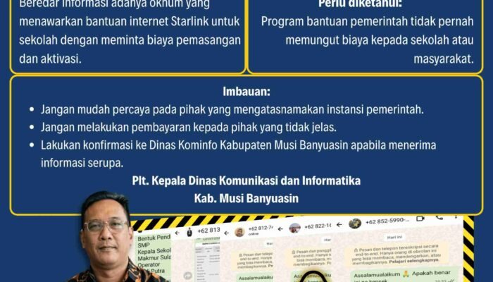 Waspada Penipuan Bantuan Starlink, Sekolah di Muba Diimbau Verifikasi Layanan