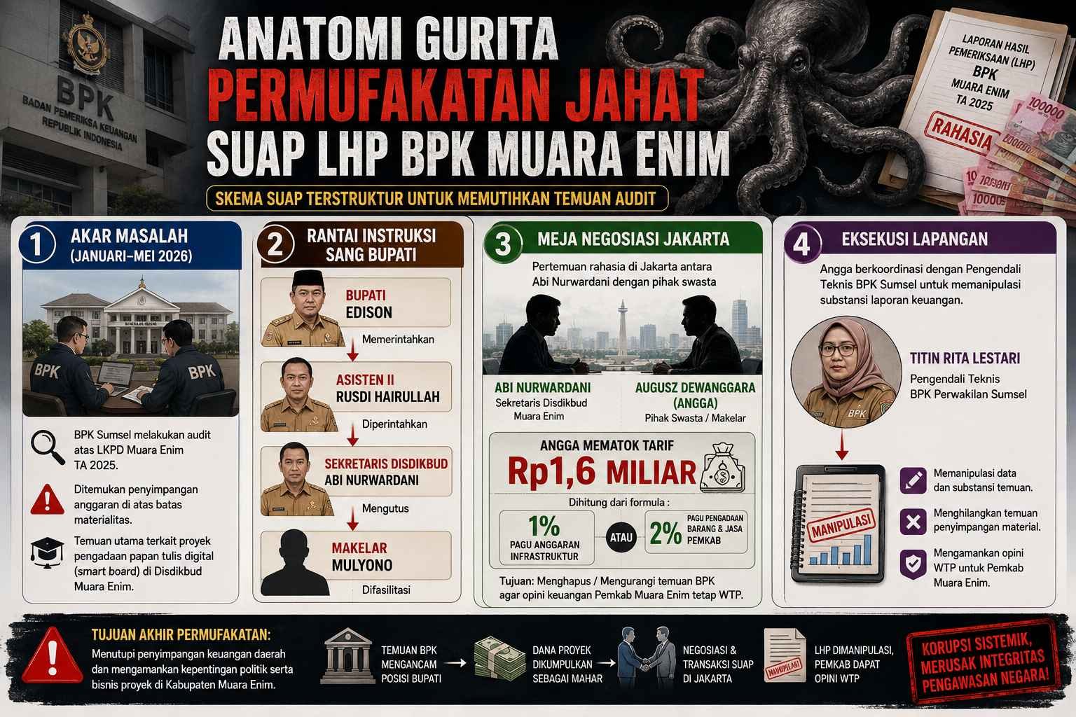 Infografis: Anatomi Gurita Permufakatan Jahat Suap LHP BPK Muara Enim.
