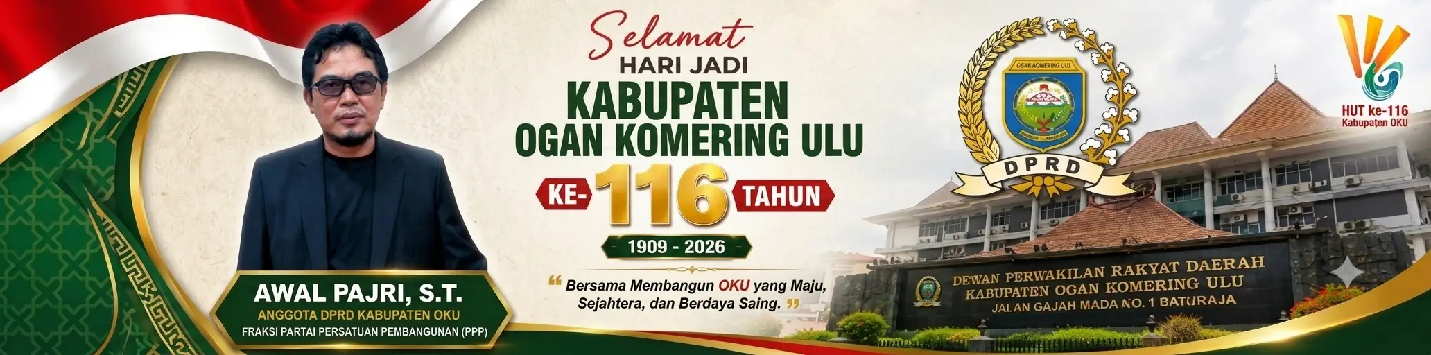 Banner HUT OKU 116 Awal Pajri