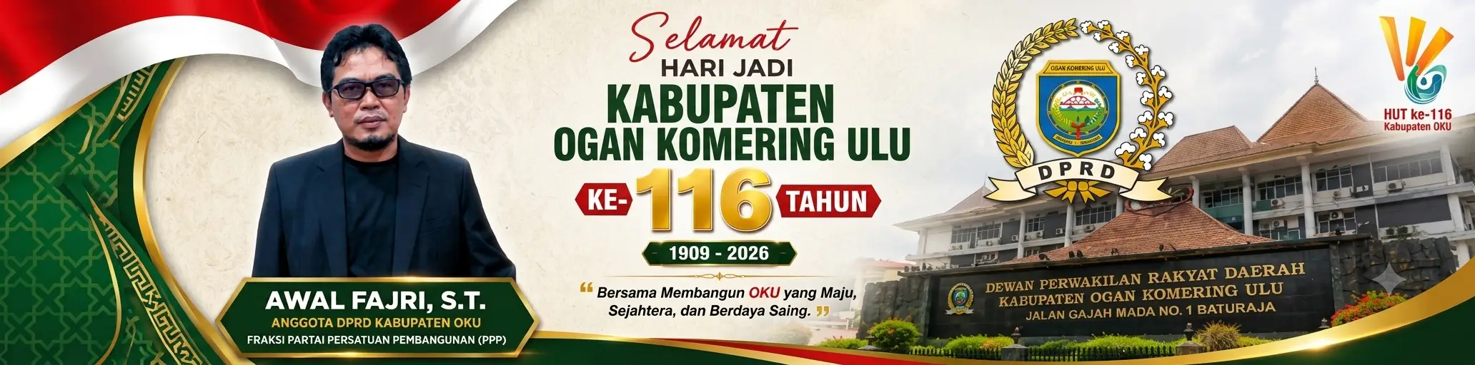 Banner HUT OKU 116 Awal Fajri