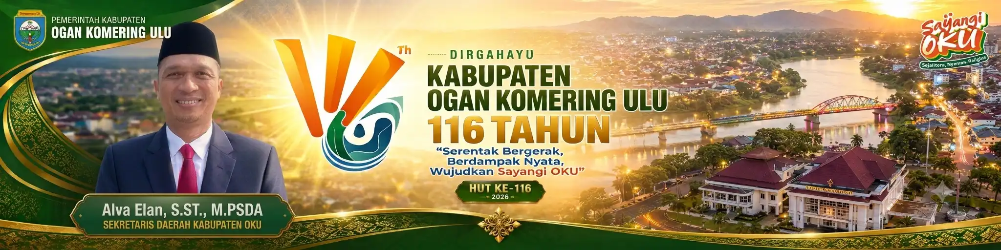 Banner HUT OKU 116 Sekda Alva Elan