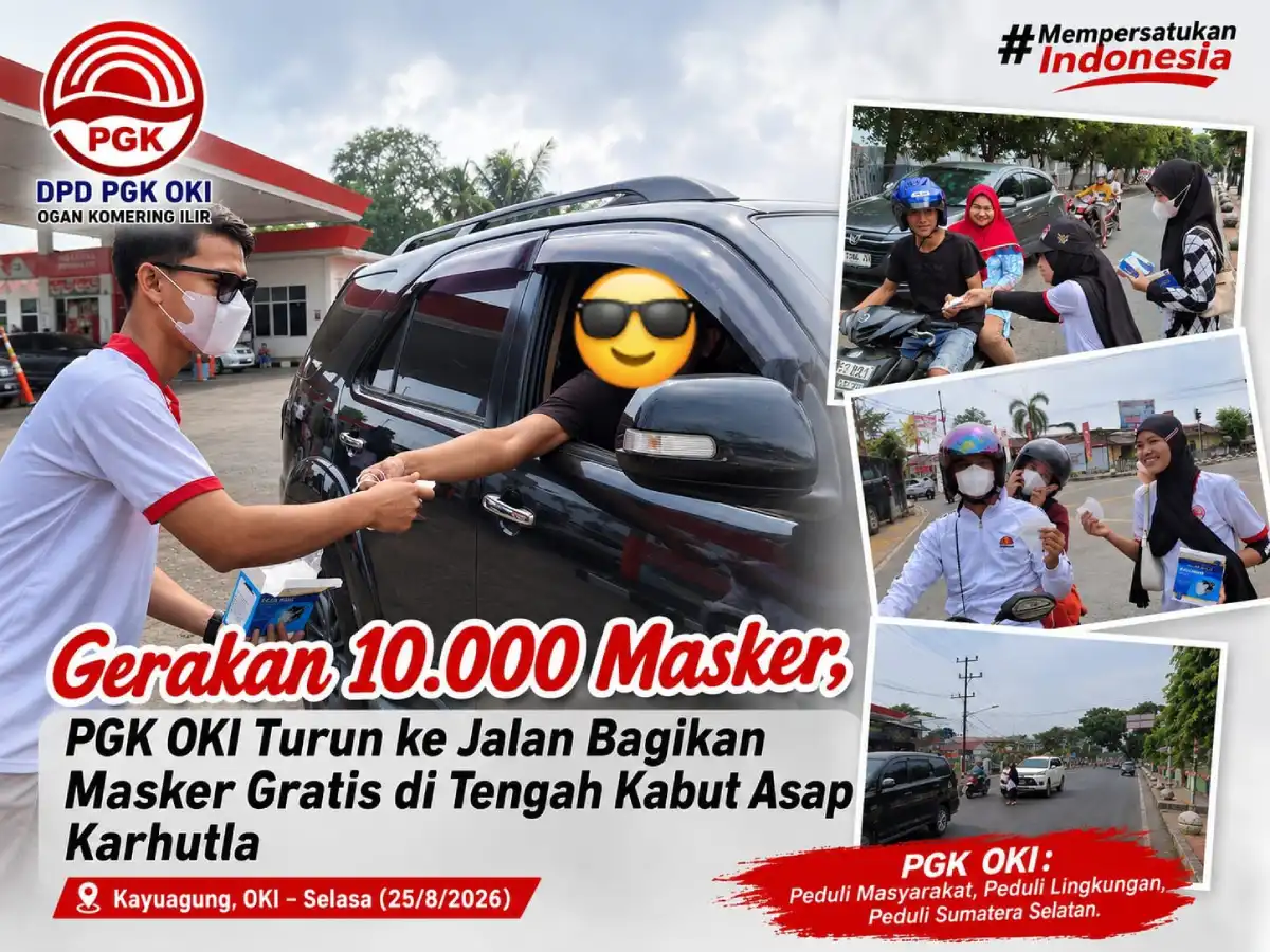 DPD PGK OKI Bagikan 10.000 Masker dan Serukan Pencegahan Pembakaran Lahan