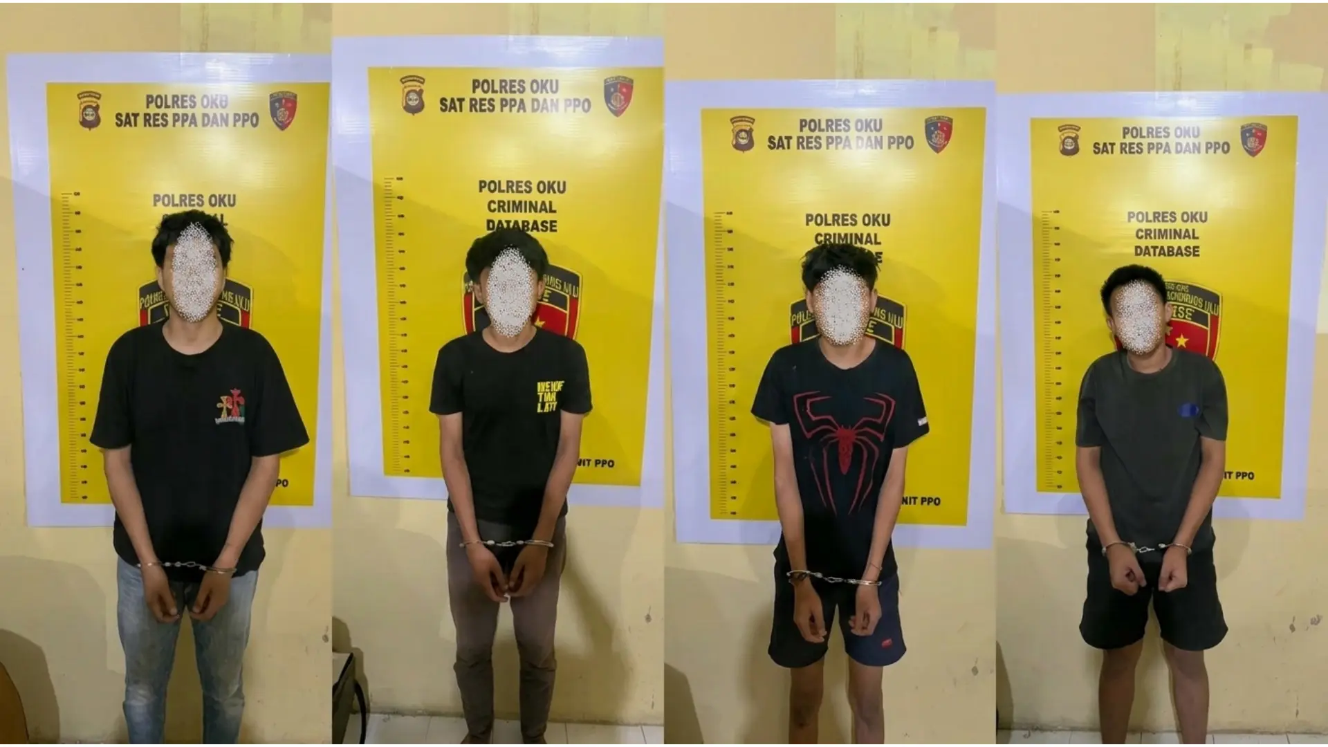 Empat tersangka kasus penganiayaan pelajar diamankan di Polres OKU